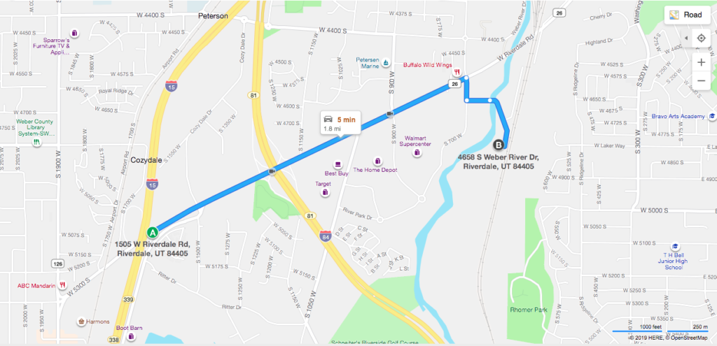 Map from I-15 to Riverdale Flow Trail parking